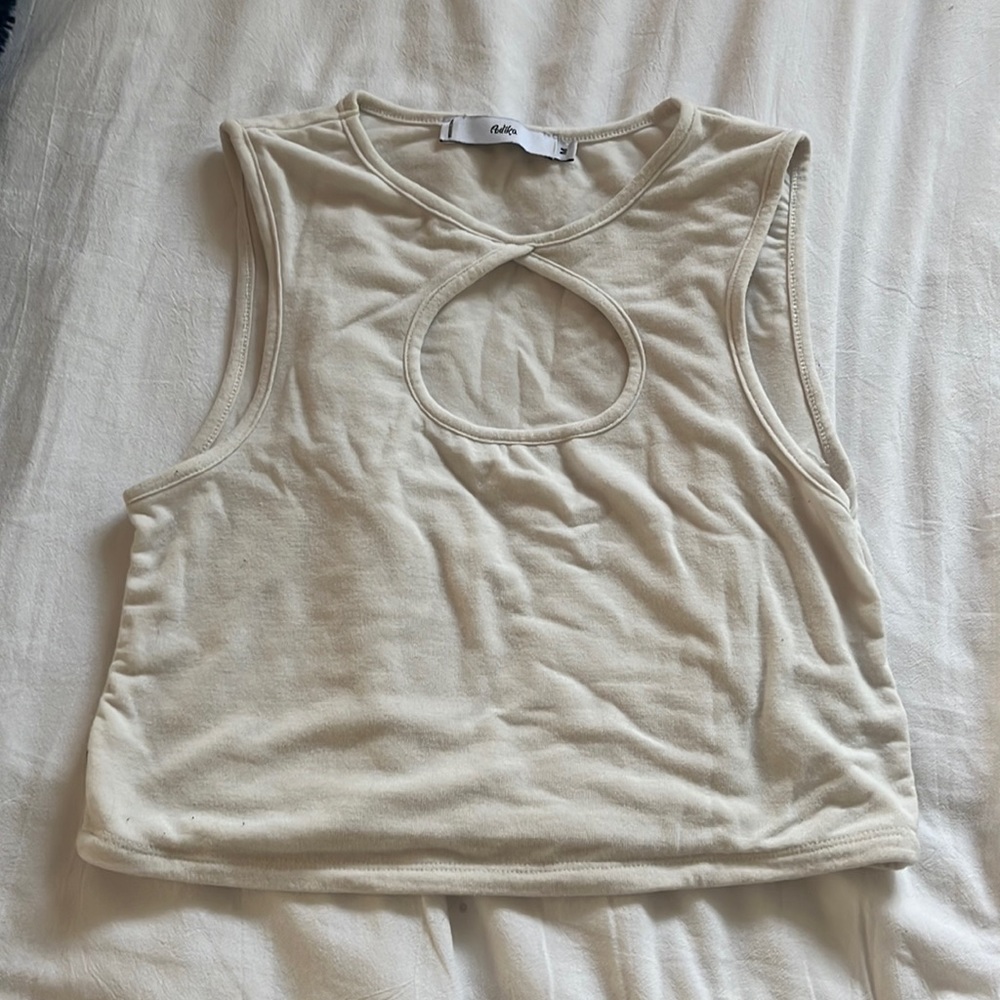 white adika crop tank w keyhole cutout